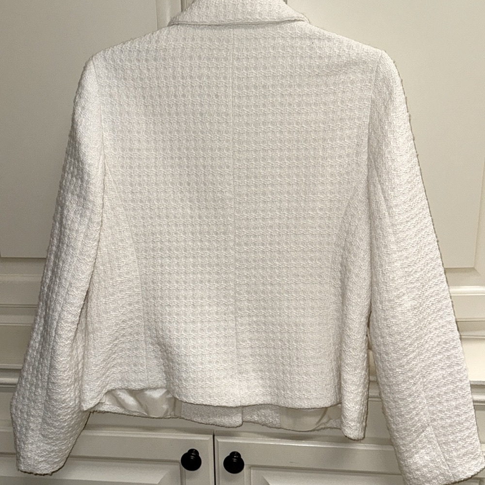 NWT Zara Cream Wool Blend Tweed Texture Blazer Boucle Rhinestone Buttons Sz L - Picture 6 of 15
